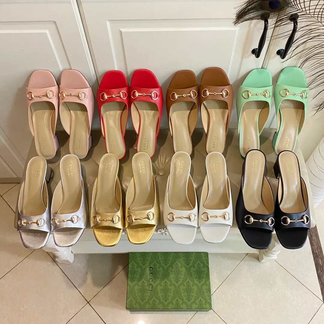 👟👟Ex-factory price 440👟👟, Gucci classic slippers, cowhide surface, sheepskin lining, 5cm heel, size 35-42 (custom-made sizes 43 and 44 are non-refundable)